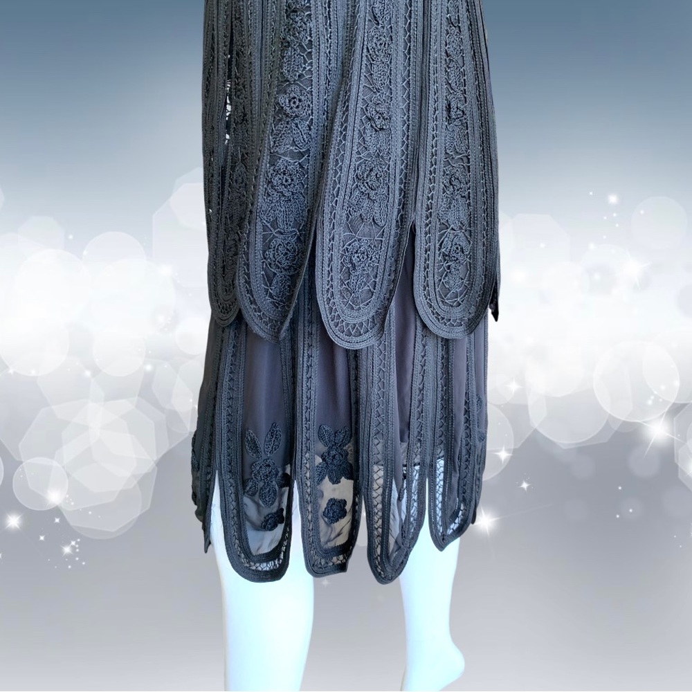 SUE WONG BLACK EMBROIDERED LACE COCKTAIL DRESS. WOMEN’S SIZE 8 - Picture 6 of 13